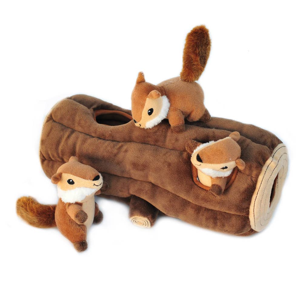 Zippy Burrow® Log with 3 Chipmunks - Plush Dog Toy