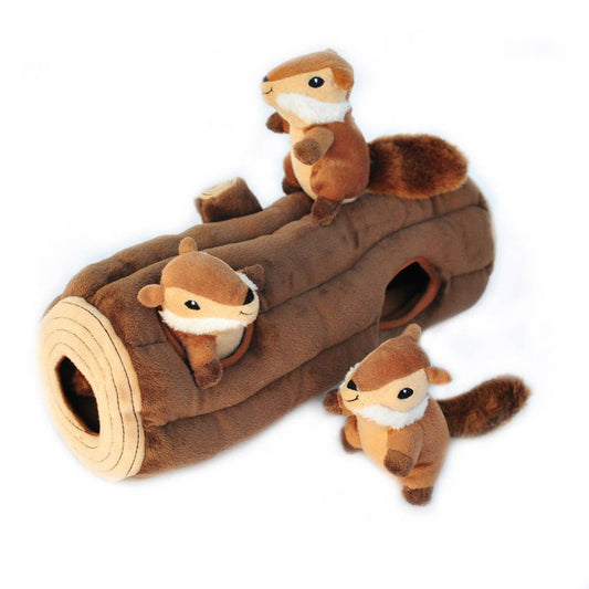 Zippy Burrow® Log with 3 Chipmunks - Plush Dog Toy